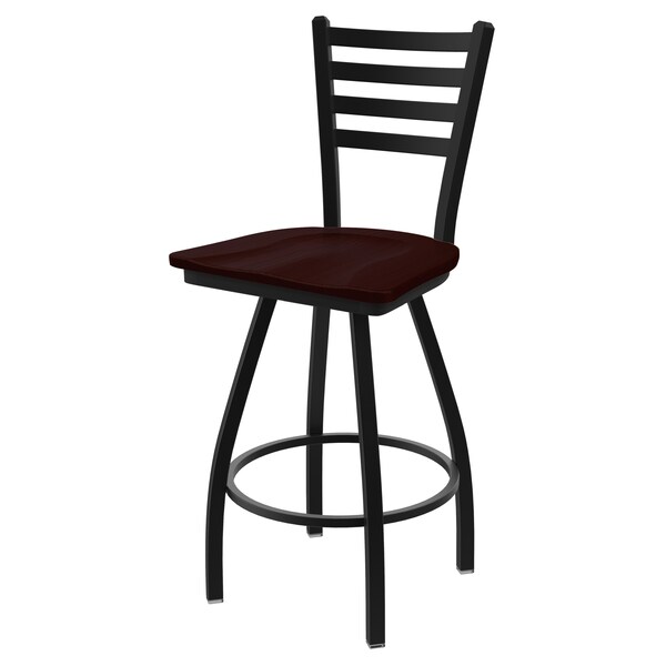 Holland Bar Stool Co 30" Swivel Bar Stool, Black Wrinkle, Dark Cherry Oak Seat X410 - main
